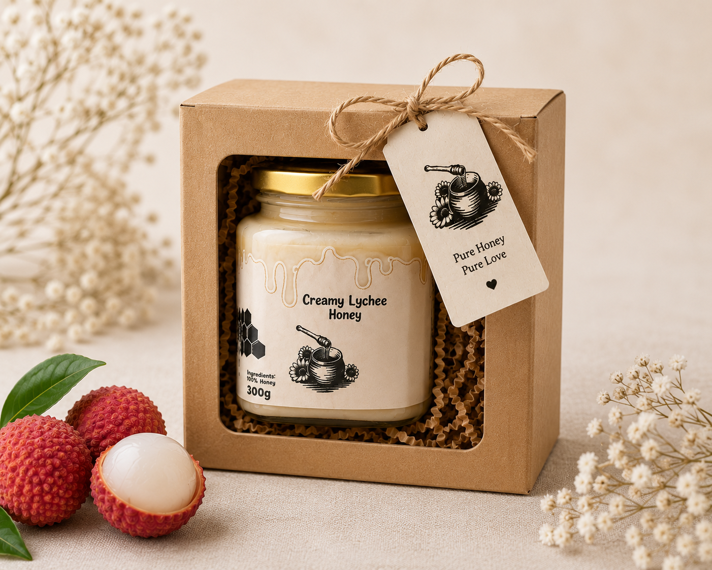 Creamy Lychee Honey | マダガスカル産 ライチはちみつ 300g｜非加熱・無添加・単一花蜜｜クリーミー食感・コーヒーにも合うハチミツ